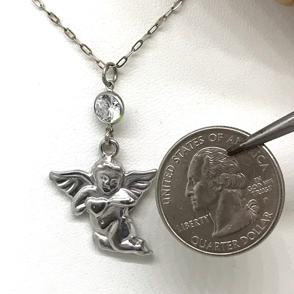 NWT SS guardian angel and crystal dangle necklace - Picture 4 of 7